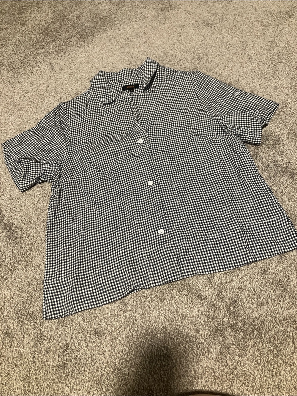 QUINCE 100% EUROPEAN LINEN BLACK AND WHITE CHECKERED SHORT SLEEVE SHIRT SIZE M
